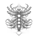 scorpion with heart and theater masks on the right chest area tattoo design idea
