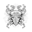 scorpion with heart and theater masks on the right chest area tattoo design idea