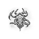 scorpion with heart and theater masks on the right chest area tattoo design idea