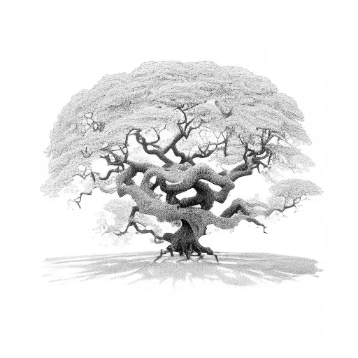 oak tree with long roots tattoo design idea