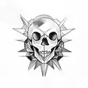 A camera shutter forming the shape of a skull with mountains inside tattoo design idea