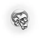 A camera shutter forming the shape of a skull with mountains inside tattoo design idea