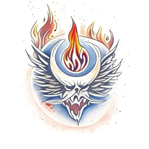 a orange watercolour looking flame that has the text "this fire burns, always" written within it looking like the flame tattoo design idea