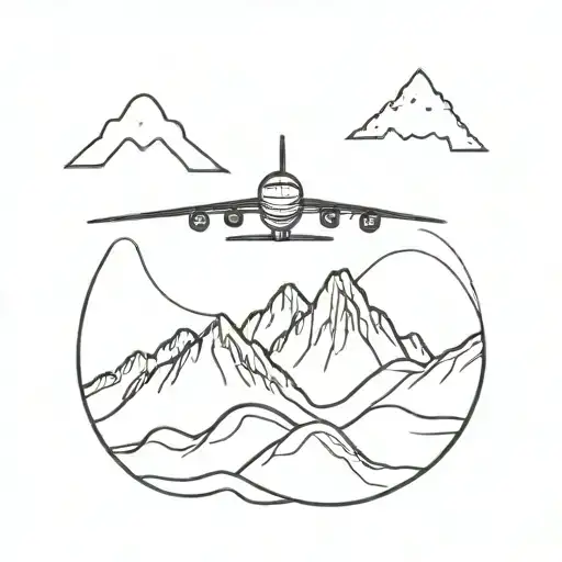 plane and mountains and heart intertwined tattoo design idea