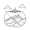 plane and mountains and heart intertwined tattoo design idea