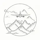 plane and mountains and heart intertwined tattoo design idea
