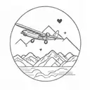 plane and mountains and heart intertwined tattoo design idea