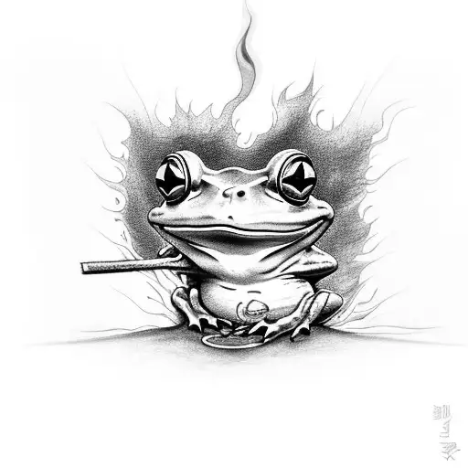 A burning frog with a joint tattoo design idea