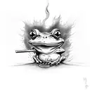 A burning frog with a joint tattoo design idea