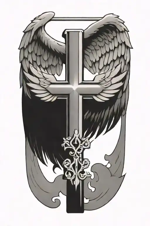 greek, cross, half wings spread tattoo design idea