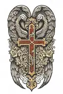 greek, cross, half wings spread tattoo design idea