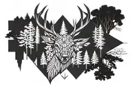 Forest blackout symmetrical geometric  deer face tattoo design idea