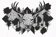 Forest blackout symmetrical geometric  deer face tattoo design idea