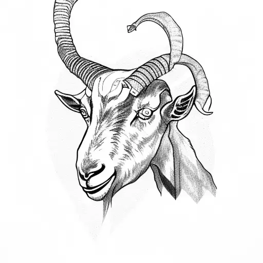 goat head with the number three and a mic for music  tattoo design idea