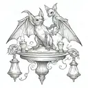 a bat that holds on to a candlestick with its front and back paws tattoo design idea