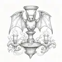 a bat that holds on to a candlestick with its front and back paws tattoo design idea