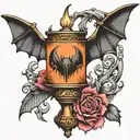 bat with candlestick tattoo design idea