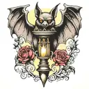 bat with candlestick tattoo design idea