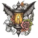 bat with candlestick tattoo design idea