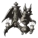 a bat that holds on to a candlestick with its front and back paws tattoo design idea