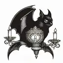 a bat that holds on to a candlestick with its front and back paws tattoo design idea