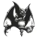 a bat that holds on to a candlestick with its front and back paws tattoo design idea