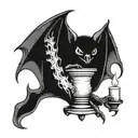 a bat that holds on to a candlestick with its front and back paws tattoo design idea