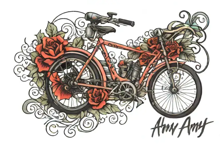 written Amy into bike racing tattoo design idea