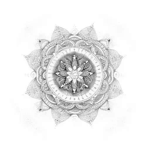 A beautifully intricate dotwork mandala infused with religious symbols and motifs, representing the client's deep spiritual connection and devotion. tattoo design idea