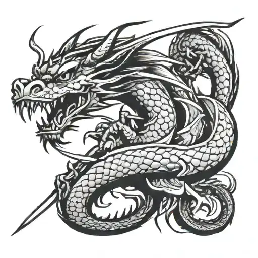 dragon samurai sword piercing tattoo design idea