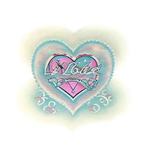 Tattoo with names Jaelyn, Laila, Edelyn in the shape of a heart tattoo design idea