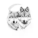 man and wolf on mountain watching moon listening music tattoo design idea