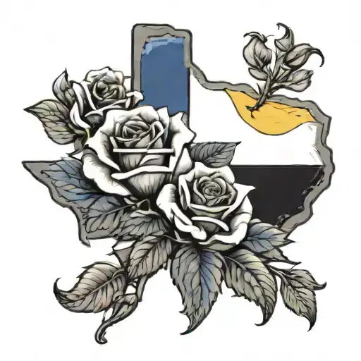 texas flag with bluebonnet and yellow rose surrounded tattoo design idea