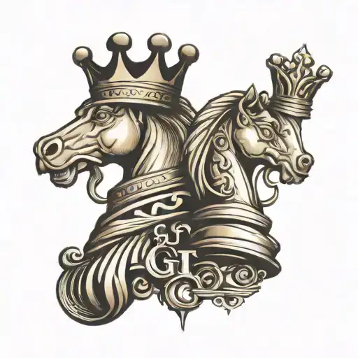 chess king and queen with initial g and m tattoo design idea