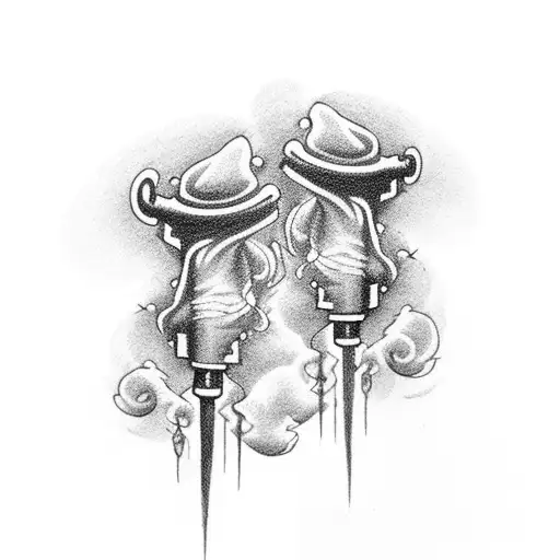A pair of crossed pistols with smoke swirling around them tattoo design idea