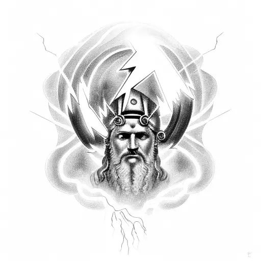 Zeus holding lightning bolts and asserting eyes tattoo design idea