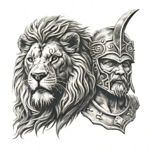 gladiator and lion head tattoo design idea