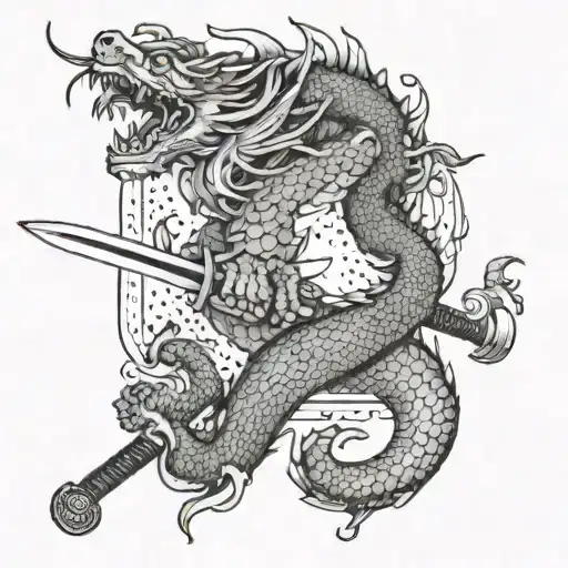 chinese dragon that is around a samurai sword tattoo design idea