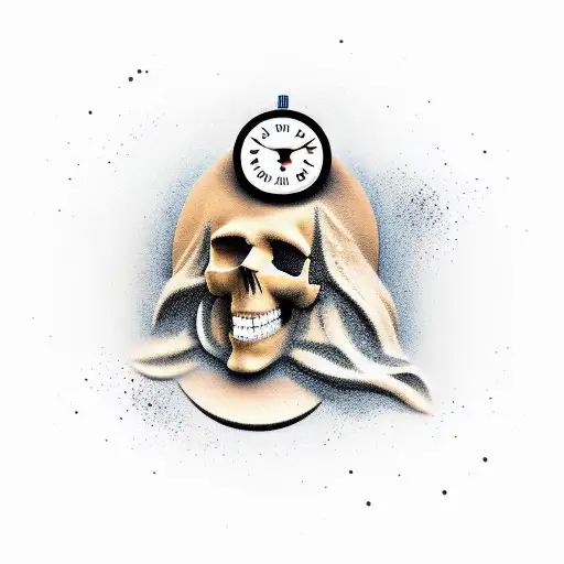 Sand clock where on top is a real clock and on the bottom is a skull. tattoo design idea