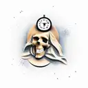 Sand clock where on top is a real clock and on the bottom is a skull. tattoo design idea