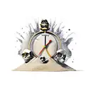 Sand clock where on top is a real clock and on the bottom is a skull. tattoo design idea