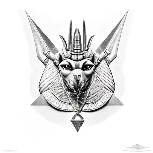 Anubis com cruz Anka e pirâmides e olho de orus  tattoo design idea