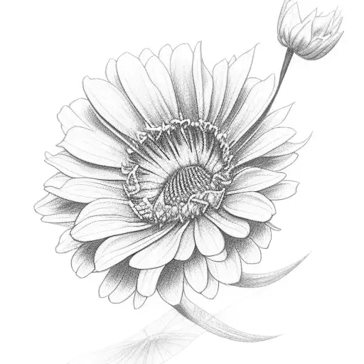 pencil sketch tattoo of carnation, violet, morning glory, chrysanthemum, daisy, cosmos tattoo design idea