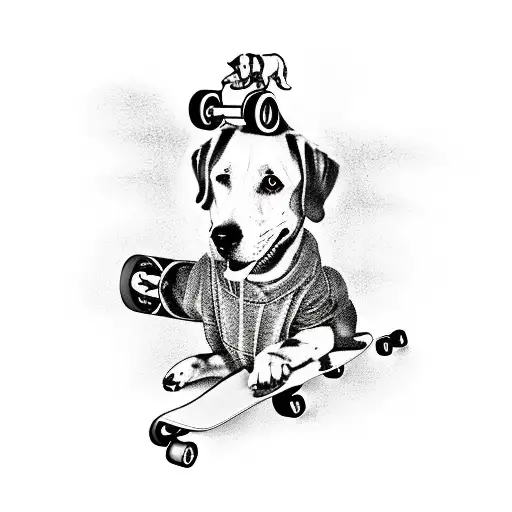 dog on a skateboard on lsd tattoo design idea