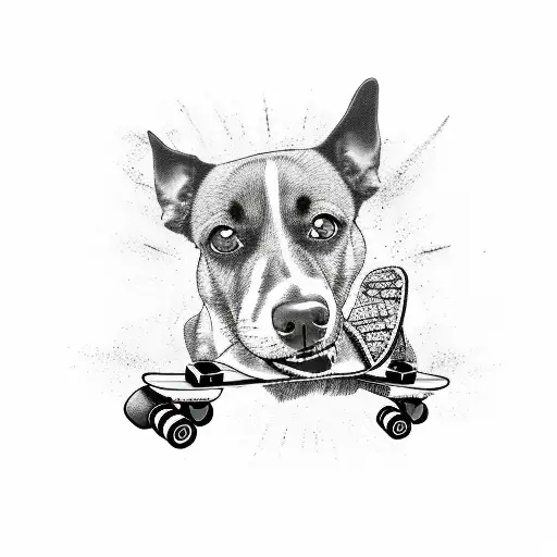 dog on a skateboard while on drugs tattoo design idea