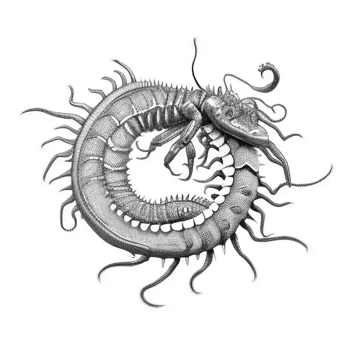wriggling centipede with sharp legs in black tattoo design idea