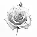 A minimalist design of a rose and a honeysuckle flower overlapping tattoo design idea