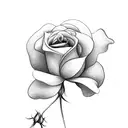 A minimalist design of a rose and a honeysuckle flower overlapping tattoo design idea
