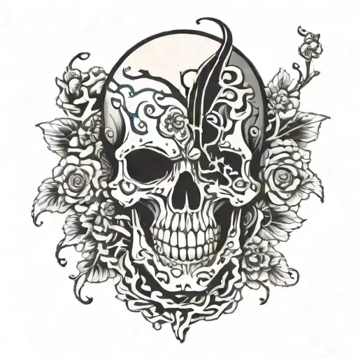 japanese style skull inside a heart tattoo design idea