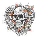 japanese style skull inside a heart tattoo design idea